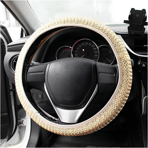Car Steering Wheel Cover, Microfiber Breathable Ice Silk Steering Wheel Cover for Women & Men, 15 Inch Car Accessories Anti-Slip Interior Trim Whe...