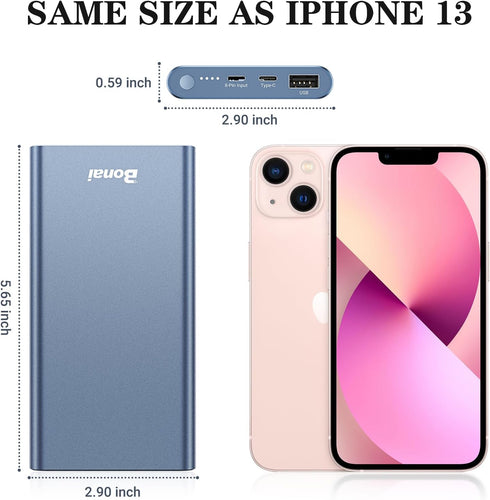BONAI Portable Charger 12,000mAh 5V/3A Fast Charging Power Bank, Dural Input & Output Ports (USB-C in & Out) Portable Phone Charger for iPhone 15/...