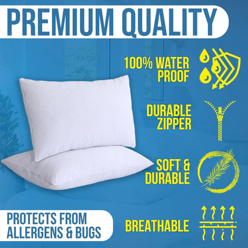Pillow Protectors, Cotton Terry, Zippered, 100% Waterproof Pillow Covers, Extend Pillow Life by 3X, Waterproof Pillow case cover, Pillow Protector...