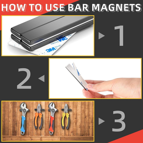 Grtard 4 Pack Super Strong Neodymium Bar Magnets, Powerful Permanent Rare Earth Magnets Bar, Heavy Duty Magnets with Double-Sided Adhesive for Fri...