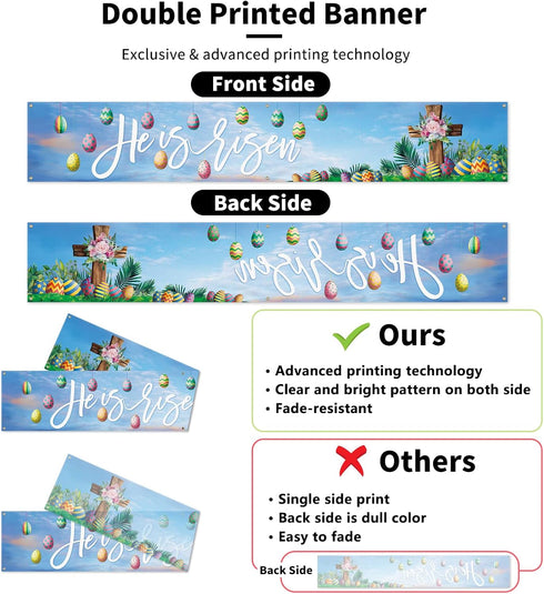 Probsin He is Risen Banner 120" x 20" Happy Easter Banner Decorations Party Supplies Eggs Cross Home Decor with Brass Grommets for Outside Indoor ...