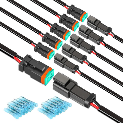 Nilight 2 Pin DT Connectors 16AWG 6 Kits Male and Female Electrical Connector Waterproof Plug and Play w/Heat Shrink Butt Terminals for Automotive...