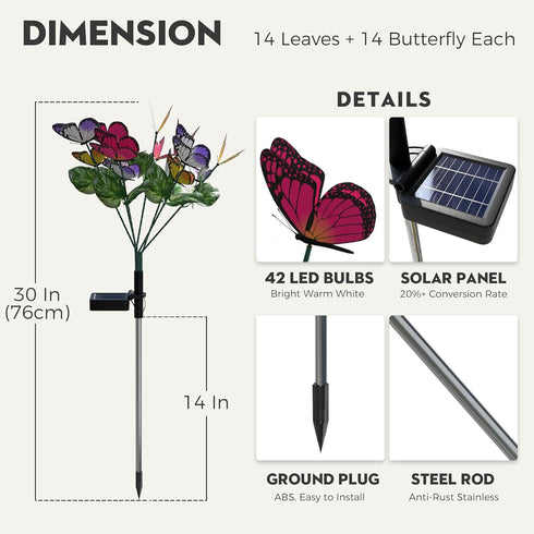Solar Garden Lights - Solar Outdoor Lights Butterfly Design 82 LED Firefly Lights, Solar Stake Lights Waterproof IP65 & Auto ON/Off, Outdoor Decor...