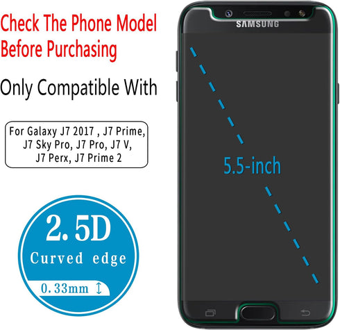 HPTech (2 Pack) Designed For Samsung Galaxy J7 2017 / J7 V / J7 Prime / J7 Sky Pro / J7 Perx Tempered Glass Screen Protector, Easy to Install, Bub...