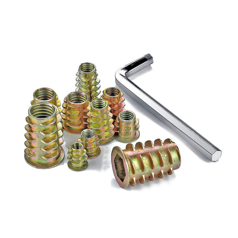 265 Pcs 12 Size M4/M5/M6/M8/M10 Nut Inserts - Zinc Alloy Screw Inserts Assortment Threaded Inserts for Wood, Hex Socket Drive Metric Bolt Fastener...