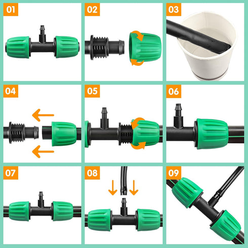Drip Irrigation Fittings for 1/2 inch Tubing(0.63" OD) to 1/4 inch Irrigation Tubing, 12 Pieces Barbed Tee Drip Parts Twist Locked 3 Way Connector...