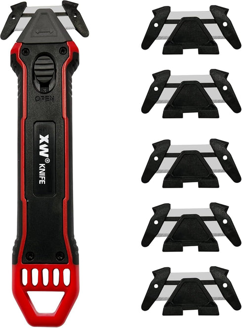 XW Safety Box Cutter with Quick Blade Change, Extra 5 Replacement Blades Included...