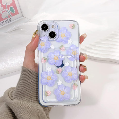 NITITOP Compatible for iPhone 14 Case Clear with Card Holder, Cute Flower Phone Cover for Women Girl, Protective Soft TPU Shock-absorbing Wallet C...