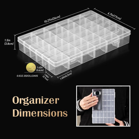 QUEFE 1 Pack 36 Grids Clear Plastic Organizer Storage Box Container, Craft Storage with Adjustable Dividers for Beads, Art DIY, Crafts, Jewelry, F...