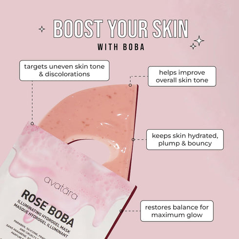 Avatara - Rose Boba Hydrogel Mask, Cooling Facial Mask, 2-Piece Glow-Enhancing & Balancing Skin Care Mask with Niacinamide & Rose Extract, 30 g...