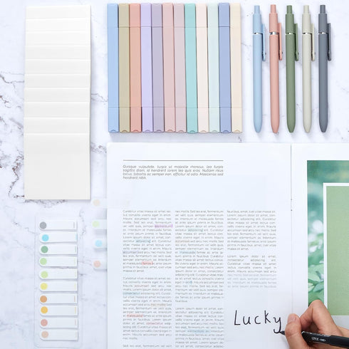 Jutom 29 Pcs Book Annotation Kit Aesthetic Highlighters Gel Pens Set Sticky Notes Tabs Markers Dual Ended Highlighter Quick Dry Ink Pens for Offic...