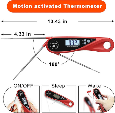 Digital Meat Thermometer, Instant Read Cooking Thermometer with Backlight, Magnet, Waterproof & Foldable, Fast & Precise, Ideal for Deep Fry, BBQ ...