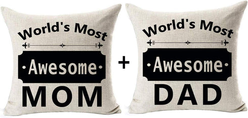 Andreannie Set of 2 Best Gift for Mother Father World's Most Awesome Mom Dad Sweet Blessing Cotton Linen Throw Pillow Case Cushion Cover Home Offi...