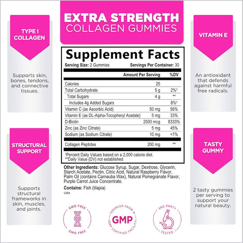 Collagen Peptides Gummies for Women & Men - Collagen Protein with Biotin, Extra Strength Hydrolyzed Collagen Peptides Gummy Supplement for Hair, S...