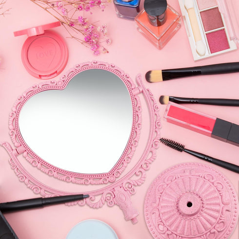 Pink Heart Vanity Mirror 360 Degree Swivel Makeup Mirror Aesthetic Mirror Double Sided Table Desk Countertop Mirror Stand Cosmetic Mirror Dresser ...