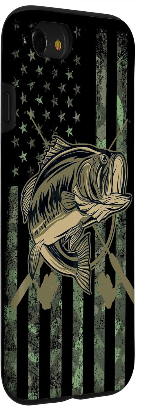 Camo American Flag Bass Fishing Gift Love Fishing Fisherman Case for iPhone SE (2020) / 7 / 8...