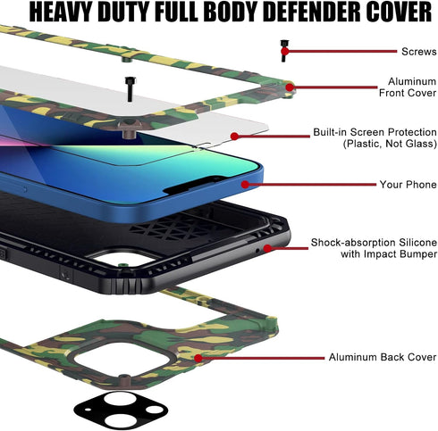 Mitywah Waterproof Case for iPhone 13, Heavy Duty Military Grade Protection Phone Case with Built-in Screen Protector, 360° Full Body Protection M...