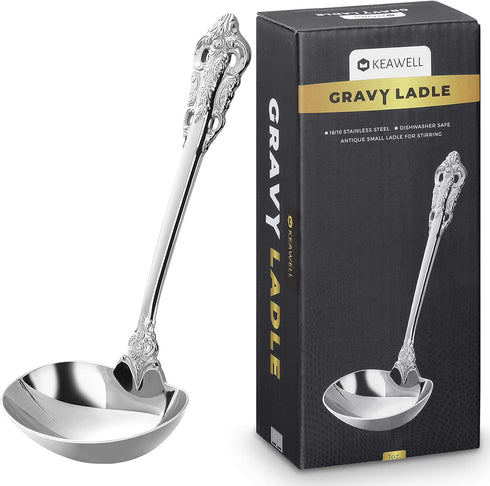 KEAWELL Gorgeous 1 oz. 18/10 Stainless Steel Gravy Ladle, Antique Small Ladle for Stirring, Mirror finished Soup Ladle Spoon and Dishwasher Safe (...