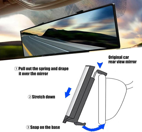 1 PC Rear View Mirror, 11.4 inch Panoramic Rearview Mirror, Interior Clip-on Wide Angle Rear View Mirror, Reduce Blind Spot Effectively Universal ...