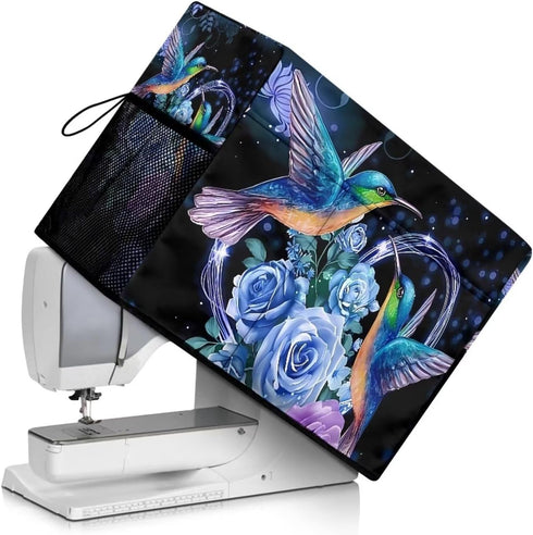Hummingbird Floral Pattern Sewing Machine Dust Cover with Pocket for Sewing Machine Accessories Compatible with Singer and Brother Sewing Machine ...