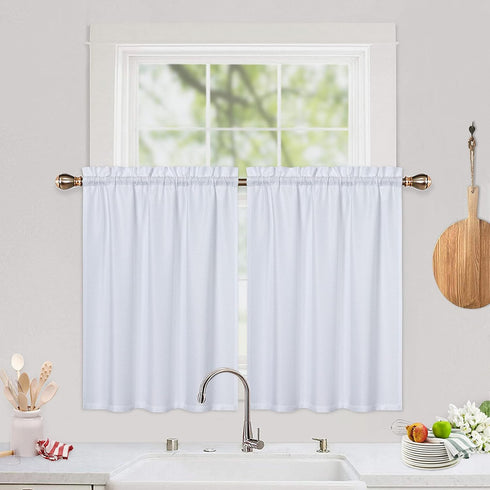 CAROMIO White Kitchen Curtain for Window 24 Inch Waterproof Kitchen Curtains Waffle Weave Half Window Curtain for Bathroom, Short Tier Cafe Curtai...