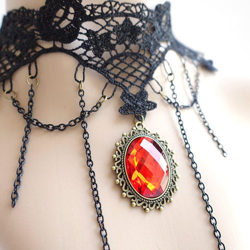 ETERNITY J. Elegant Vintage Princess Black Lace Gothic Statement Necklace Bracelet Victorian Lolita Choker Pendant Vampire Chain...