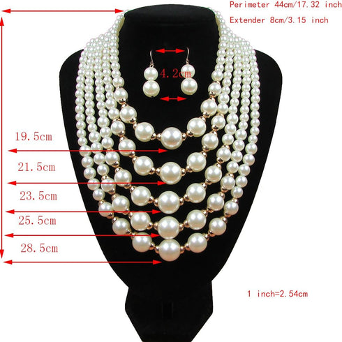 Women Elegant Pearl Jewelry Bead Cluster Collar Bib Choker Necklace and Earrings Set (Ivory)...