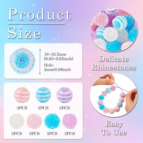 21Pcs Acrylic Disco Ball Sugar Beads 16mm Cute Focal Beads Chunky Candy Bubblegum Beads Pink Blue for Crafts DIY Beadable Pens Bracelets Jewelry M...
