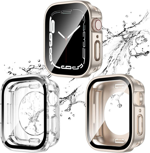 2 Pack 2 in 1 Waterproof Case for Apple watch Series SE SE2 6 5 4 40mm, Straight Edge PC Front & Back Bumper with Tempered Glass Screen Protector ...