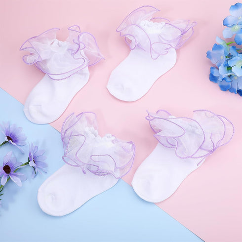 Yolev 3Pack Women Ankle Socks Lace Ruffle White Princess Eyelet Lace Socks Shimmering Cute Ruffle Comfortable Frilly...