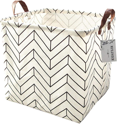 Square Canvas Toy Storage Bins Basket with Handle Collapsible Toy Organizer for Nursery Storage, Kid's Toy & Laundry, Gift Baskets(White-Geometric...