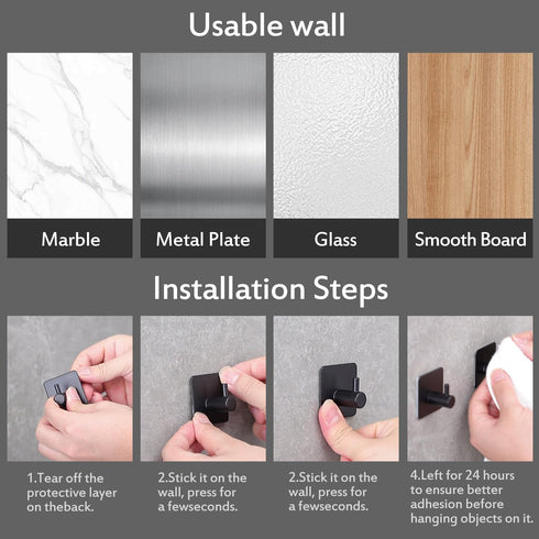 YIGII Adhesive Hooks/Towel Hook - Wall Hooks Stick on Hooks Heavy Duty for Hanging Towels/Coat/Hat/Bag in Bathroom, Bedroom, Dorm, SUS-304 Stainle...