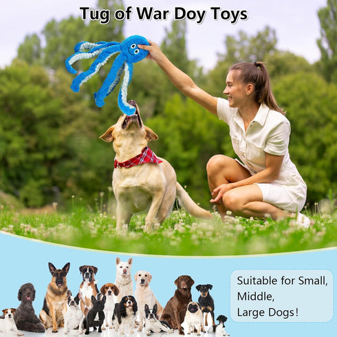Large Squeaky Dog Toys Octopus Stuffed Puppy Toys- Tug of War Dog Toys Interactive Plush Dog Chew Toys for Small, Medium and Large Dogs...