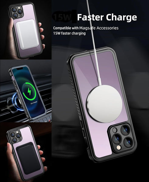 Unitedtime for iPhone 14 Pro Max Case Magnetic Waterproof with Built-in Screen Protector,Compatible with MagSafe Shockproof Dustproof Heavy Duty F...