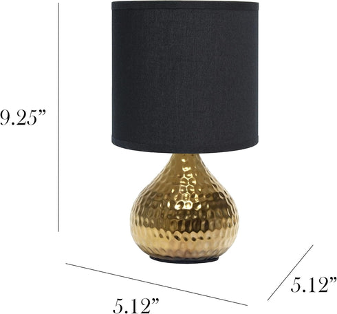 Simple Designs LT2073-GDB Mini Hammered Texture Gold Drip Table Lamp with Black Shade...