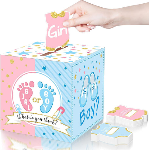 Saintrygo Baby Gender Reveal Voting Box with 50 Pieces Boy or Girl Ballot Cards Baby Shower Decorations Party Invitations and Voting Games Gender ...
