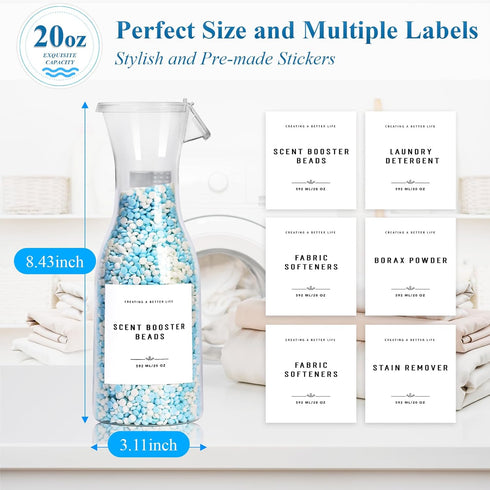 Laundry Detergent Dispenser Bottle 20oz with Waterproof Label for Laundry Detergent Soap Fabric Softener Bleach Scent Booster Beads, Sturdy PET Bo...