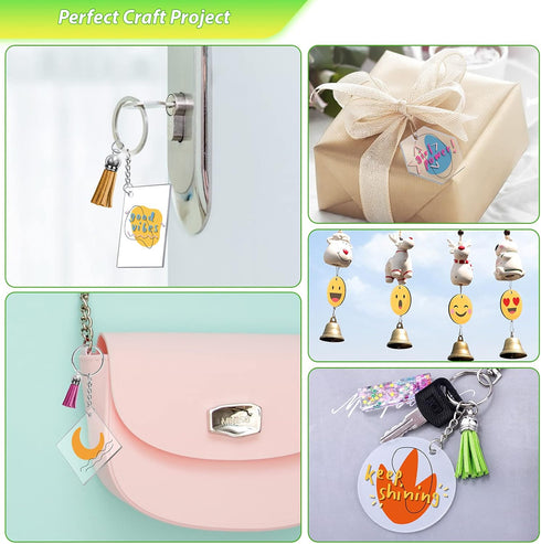 200Pcs Blank Keychains for Vinyl, Acrylic Keychain Blanks Bulk with 5 Shapes Clear Acrylic Disc Leather Tassel Charms Key Chains Jump Ring for DIY...