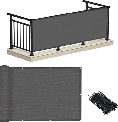 LOVE STORY 3'x10' Charcoal Balcony Screen Privacy Fence Cover (HDPE) UV Protection Weather-Resistant 3 FT Height Shield for Deck, Patio, Backyard,...