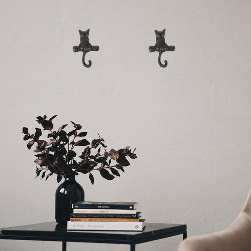 HOMSFOU 2pcs European Classical Cast Iron Cat Hook Wall Mount Hook Decorative Coat Hook Single Hook Hanger Retro Wall Hooks Wall Key Holder Cat Co...