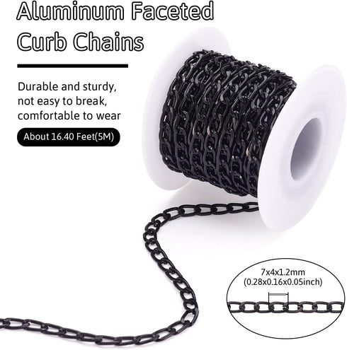 Pandahall 16.4 Feet Black Aluminum Curb Chains 7x4x1.2mm Diamond Cut Cuban Link Chains Jewelry Chains Roll for DIY Personalized Bracelet Necklace ...