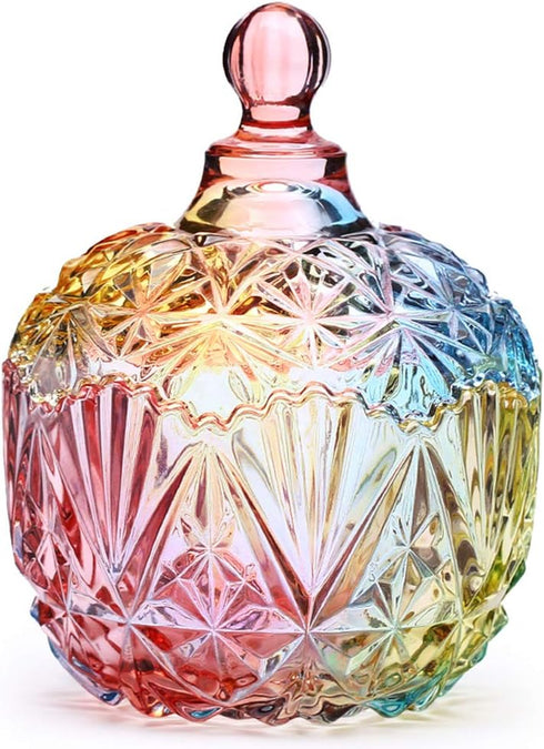 Danmu Colorful Glass Storage Jar with Lid, Candy & Cookie Jar, Jewelry Box, Buffet & Biscuit Containers (260ml / 9oz)...