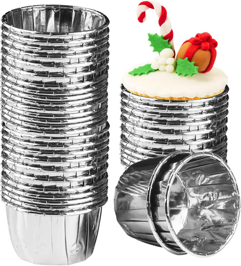 Silver Foil Metallic Paper Baking Cups Muffin Cups Cupcake Liners 50-Count Cake Baking Cups for Birthday, Wedding, Party (Silver)...