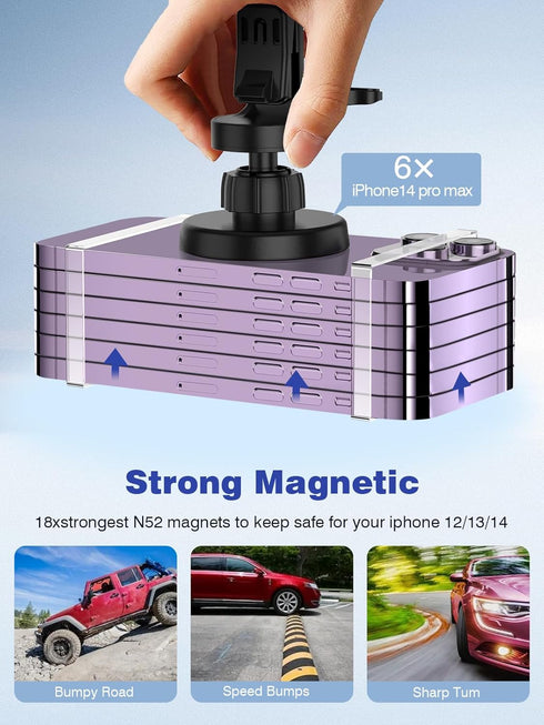 Magnetic Wireless Car Charger, Design for MagSafe Car Mount Charger, Strong Magnetic 15W Fast Charging Car Charger Phone Holder with USB Car Charg...
