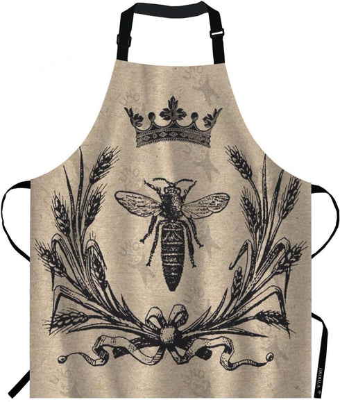 EKOBLA Bee Aprons Vintage Queen Bees Retro Crown Floral Ear Bowknot Black Waterproof Resistant Chef Cooking Kitchen BBQ Adjustable Aprons for Wome...