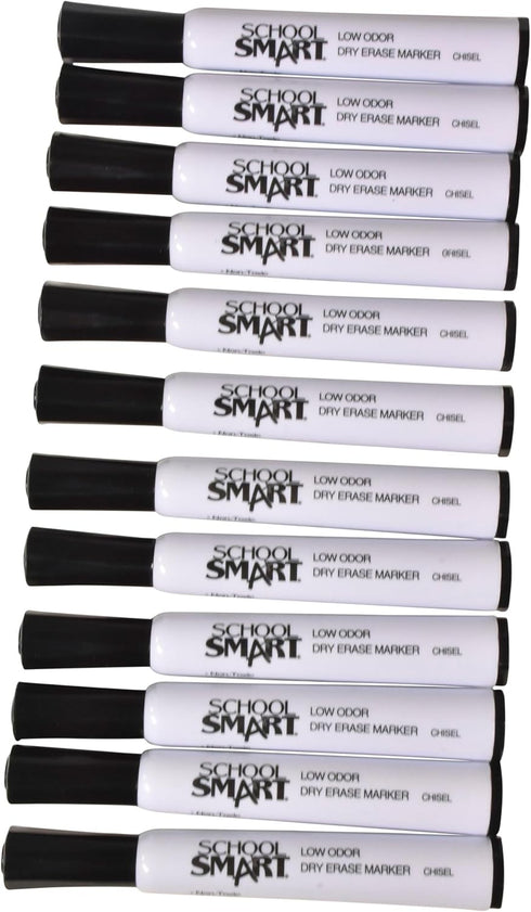 School Smart Dry Erase Marker, Low Odor, Chisel Tip, Black, 40 lb - 24 Inches x 1000 Feet, Pack of 12, White...