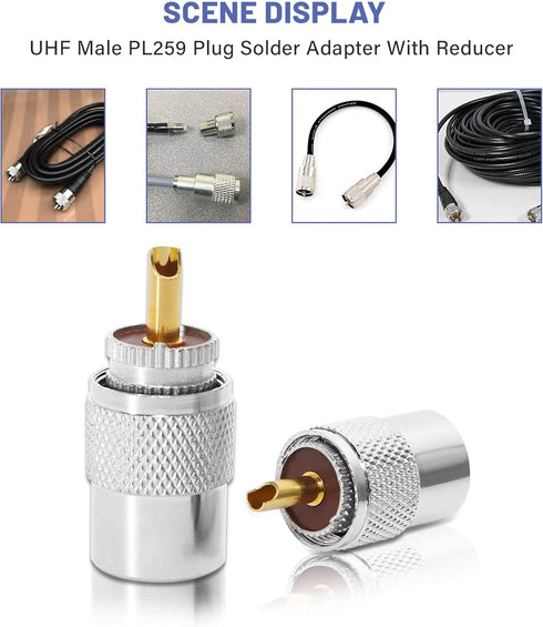 Anina PL259 Coaxial Connectors UHF Male Solder Connector Plug with Reducer for RG8 RG59 RG8x LMR-400 RG-213 Coaxial Cable Ham Radio Antenna Connec...