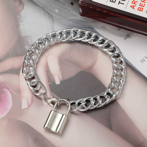 Hip Hop Lock Anklet Bracelet Silver Lock Pendant Ankle Chain Punk Thick Chain Lock Foot Chain Beach Anklet Foot Jewelry Gift for Women Girls...