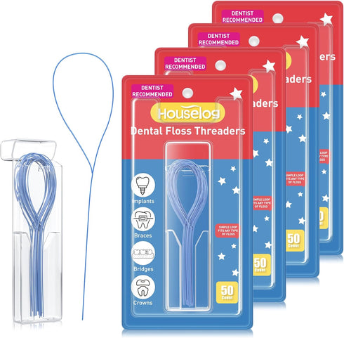 Dental Floss Threader, Deep Clean Floss for Braces, Bridges, Implants 50 Count (Pack of 4)...