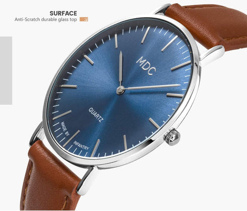 Infantry MDC Mens Minimalist Wrist Watch, Genuine Leather Watches for Men, Ultra Thin Quartz Analog Wristwatch, Dress Casual Business Style...